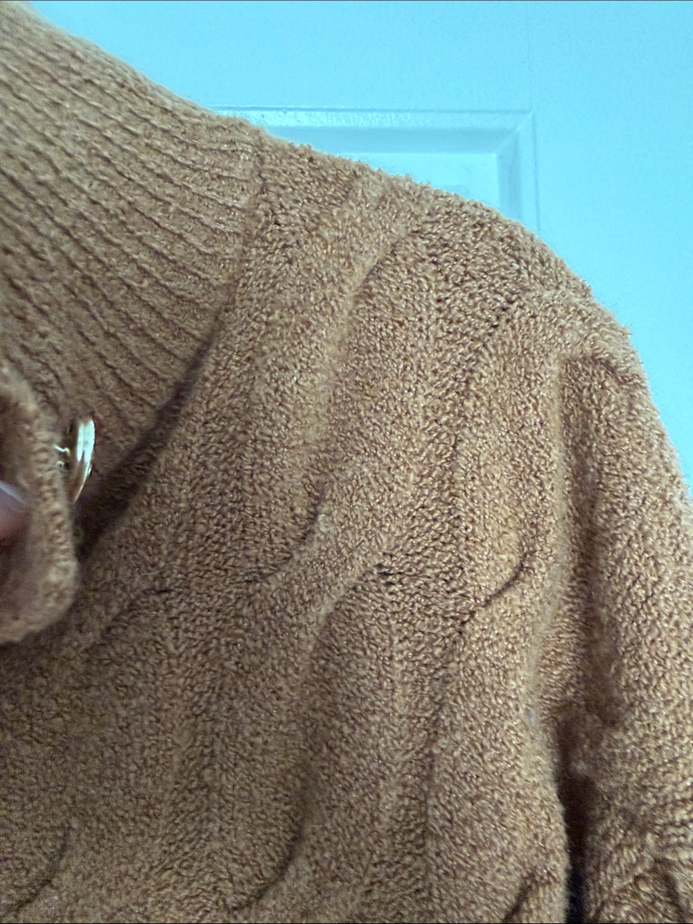 Splendid cable half placket sweater in caramel - Picture 5 of 12